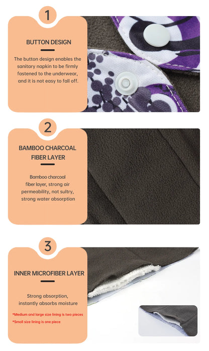 10Pcs Mixed 3 Sizes Reusable Cloth Menstrual Pads with Storage Bag, Washable Soft Sanitary Napkins Set.