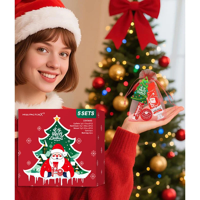 Christmas Gift Set 5sets Hand Cream Lip Balm Solid Perfume Balm Christmas Pouches And Cards Diy Christmas Gift