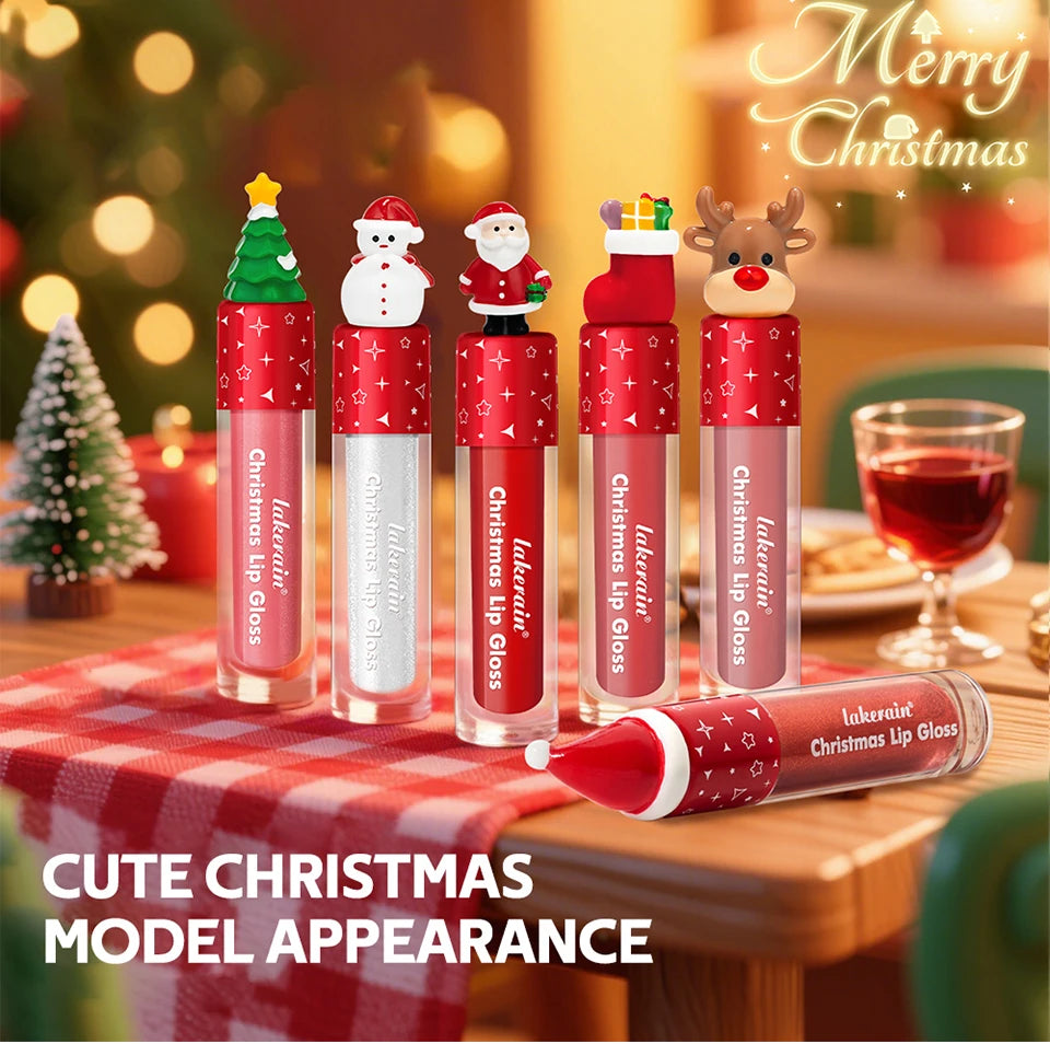 Christmas Lip Gloss Set Waterproof Long-Lasting Moisturizing Lip Skincare Lip Glaze Set Ideal Festive Holiday Christmas Gift