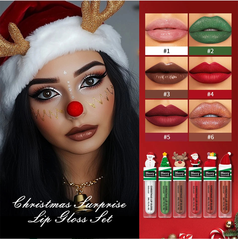 Christmas Lip Gloss Set Waterproof Long-Lasting Moisturizing Lip Skincare Lip Glaze Set Ideal Festive Holiday Christmas Gift