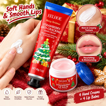 Christmas 8 Pcs Hand Cream and Lip Balm Gift Set Fruit Scented Moisturizing Nourishing Skincare for Women Travel Size 8 Pieces