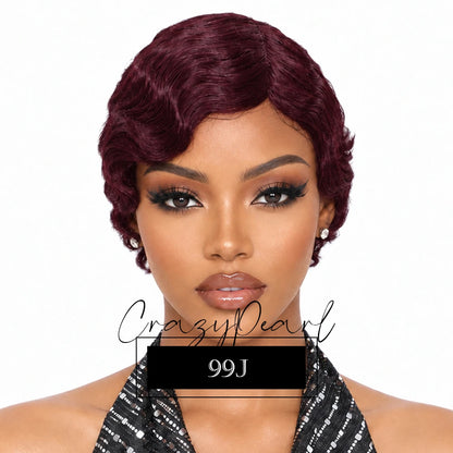 Short Wigs for Black Women Human Hair Ocean Finger Wave Pixie Cut Wig Human Hair Glueless Costume Wig No Glue Wig for Daily Use