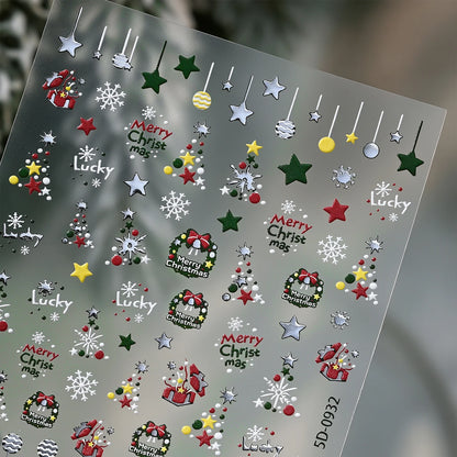 4pcs/set Christmas Snow Globe Snowflake Nail Stickers Round Wreath Polka Dots Merry Christmas Nail Decals Festival Decorations