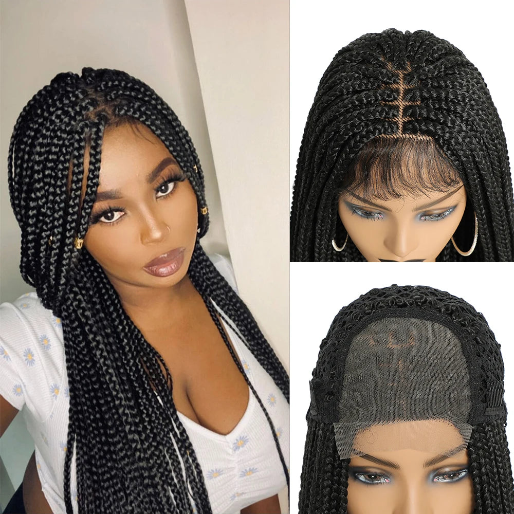 Long Box Braided 4x4 Lace Wigs With Baby Hair Twist Braids Lace Closure Wigs For Black Women Synthetic Cosplay Wig 30 Inch
