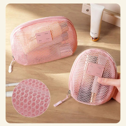 Casual Nylon Cosmetic Bag With Zipper Hand-held Mesh Makeup Bags Multipurpose Mesh Storage Pouch Women