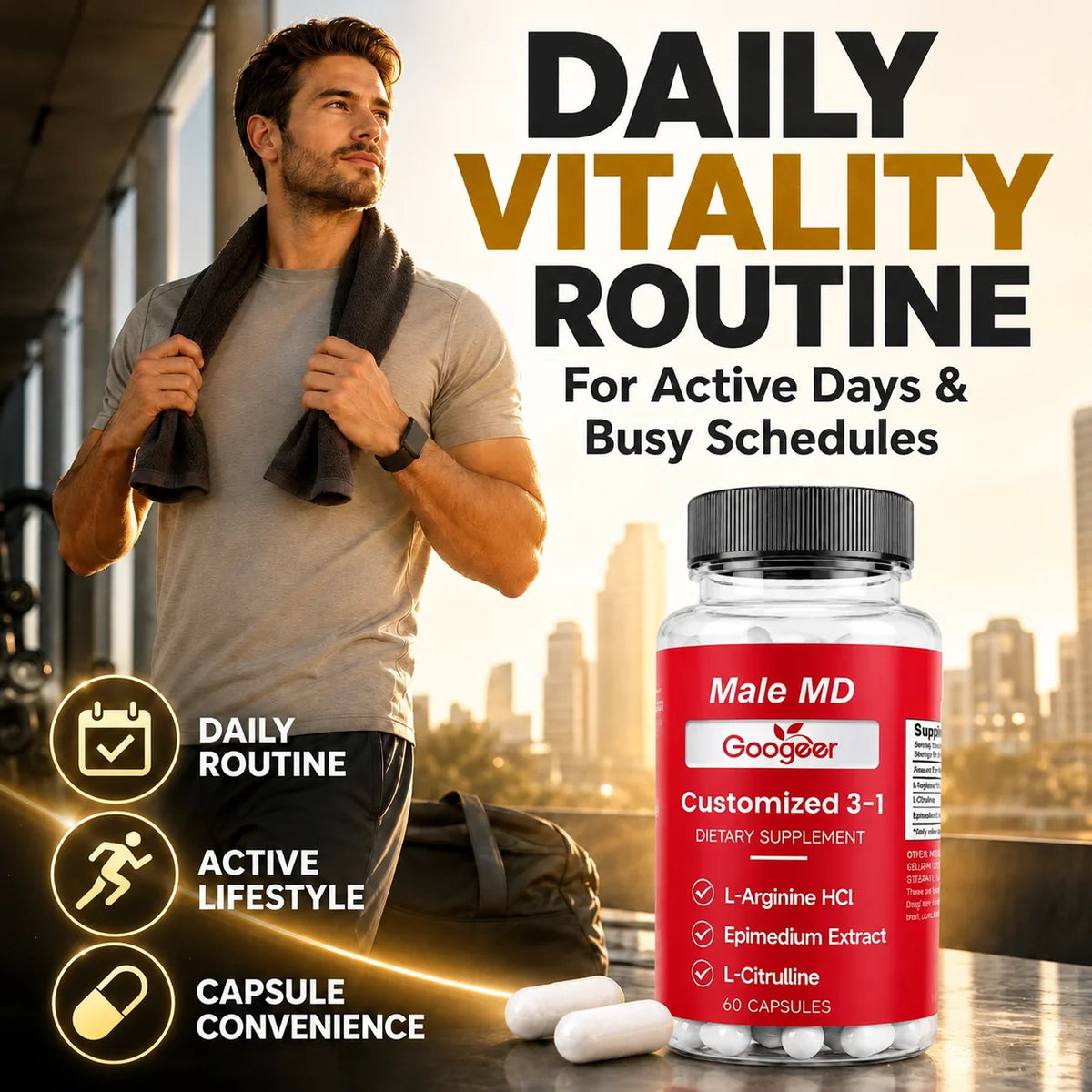 Googeer Men Vitality Capsules Daily Energy & Focus, Portable Care for Active Lifestyle, Easy To Carry Anytime Wellness Support