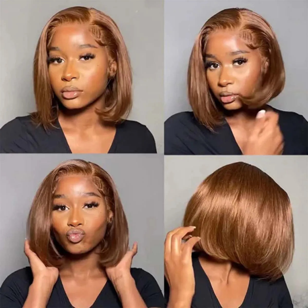Short 13x4 Lace Front Wig Bob Human Hair Chocolate Brown Straight 200% Density HD Transparent 4x4 Lace Closure Wigs #4 Bob Hair