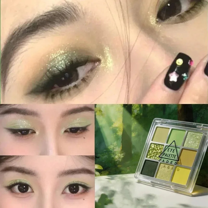 9 Colors Eyeshadow Palette Matte Mint Green Waterproof Lasting Pearlescent Shimmer Forest Eyeshadow Powder Eyes Makeup Cosmetics