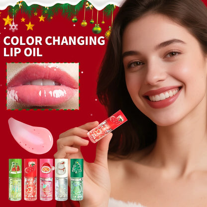 Christmas lip gloss gift box, long-lasting moisturizing and color changing lip oil, high gloss effect lip gloss 5- pieces