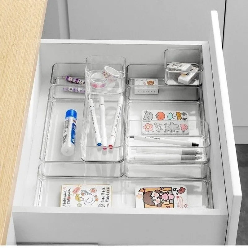 Clear Drawer Organizer Boxes Transparent Plastic Storage Box Desktop Acrylic Box Jewelry Makeup Cosmetic Organizer Drawer Box