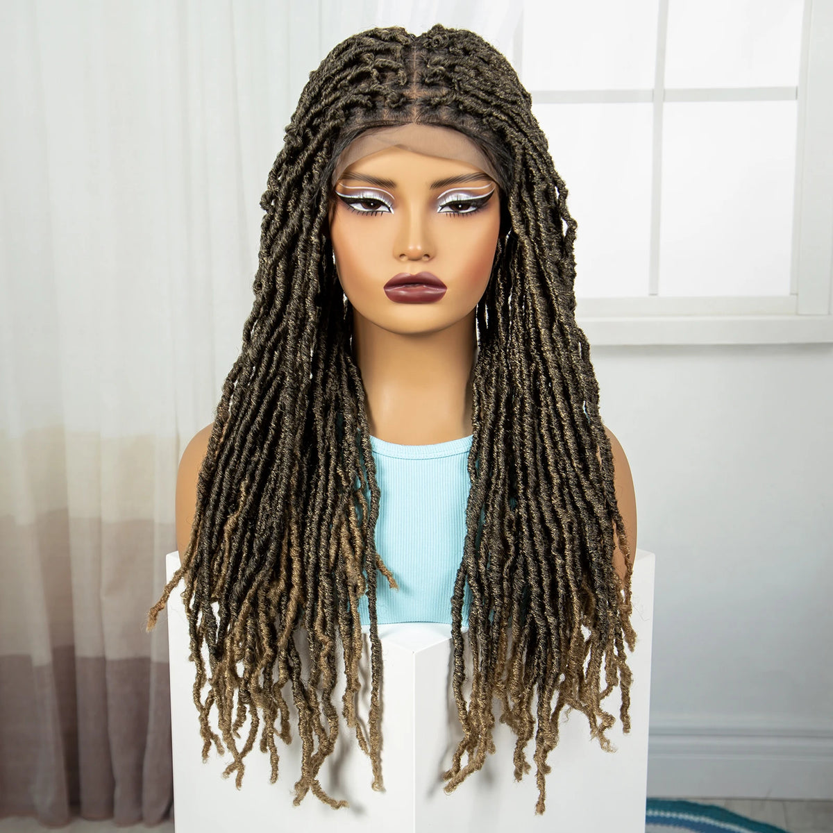 24Inch Full Lace Locs Braided Wigs with Baby Hair Lace Frontal Synthetic Braids Wigs for Black Women Natural HD Lace Braids Wigs