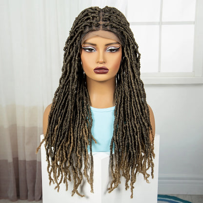 24Inch Full Lace Locs Braided Wigs with Baby Hair Lace Frontal Synthetic Braids Wigs for Black Women Natural HD Lace Braids Wigs