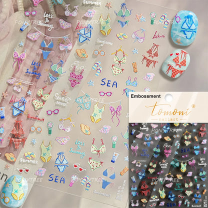 Gold Stamped Shell Conch Scallop Starfish Pearl 5D Embossed Self Adhesive Nail Art Stickers Delicate Ocean Style Manicure Decals