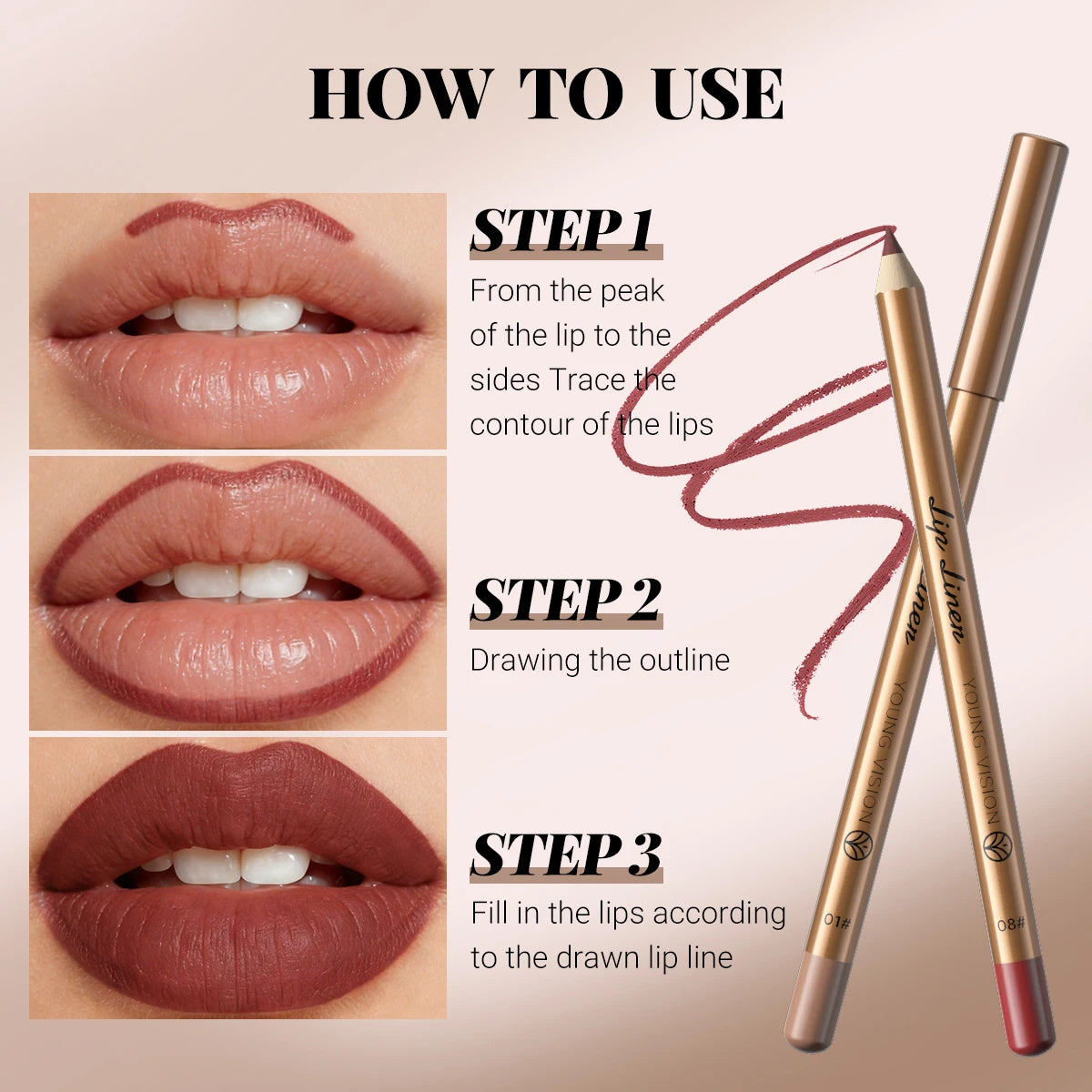 Waterproof Matte Lip Liner and Lipstick Pen Set Long-Lasting Non-Fading Smudge-Proof   Lip Pencil for Precise Application