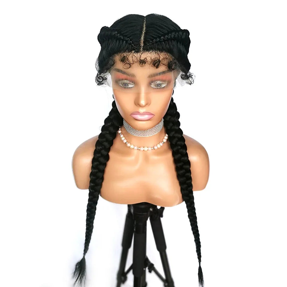 2 Cornrow Box Braids Wig 360 Lace Braided Wig With Baby Hair Synthetic American African Women 20 Inches Braids Wig