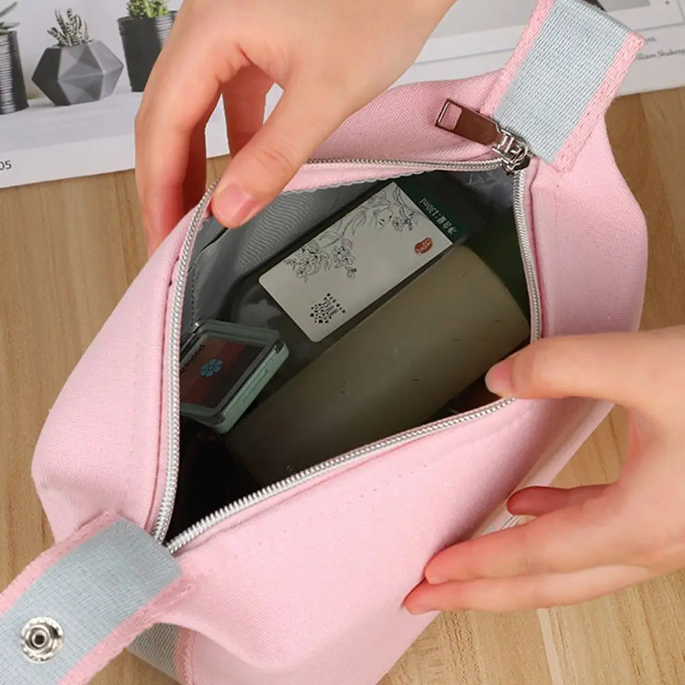 Trendy Large Capacity Cosmetic Storage Bag Portable Handheld Makeup Pouch Canvas Travel Storage Bag Cosmetic Storage