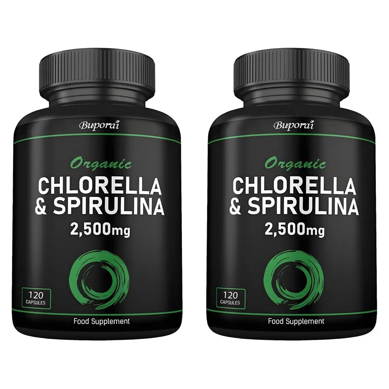 Organic Chlorella & Spirulina 2500mg - Supports Immune Health, Boosts Cellular Energy, Slows Cell Aging, and Aids Detoxification