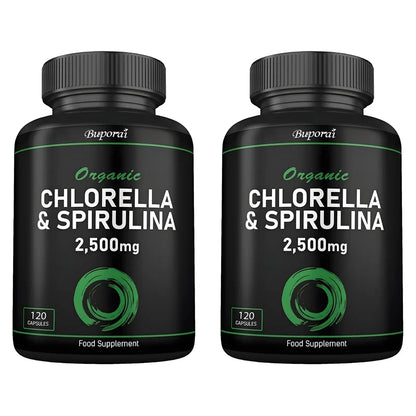 Organic Chlorella & Spirulina 2500mg - Supports Immune Health, Boosts Cellular Energy, Slows Cell Aging, and Aids Detoxification