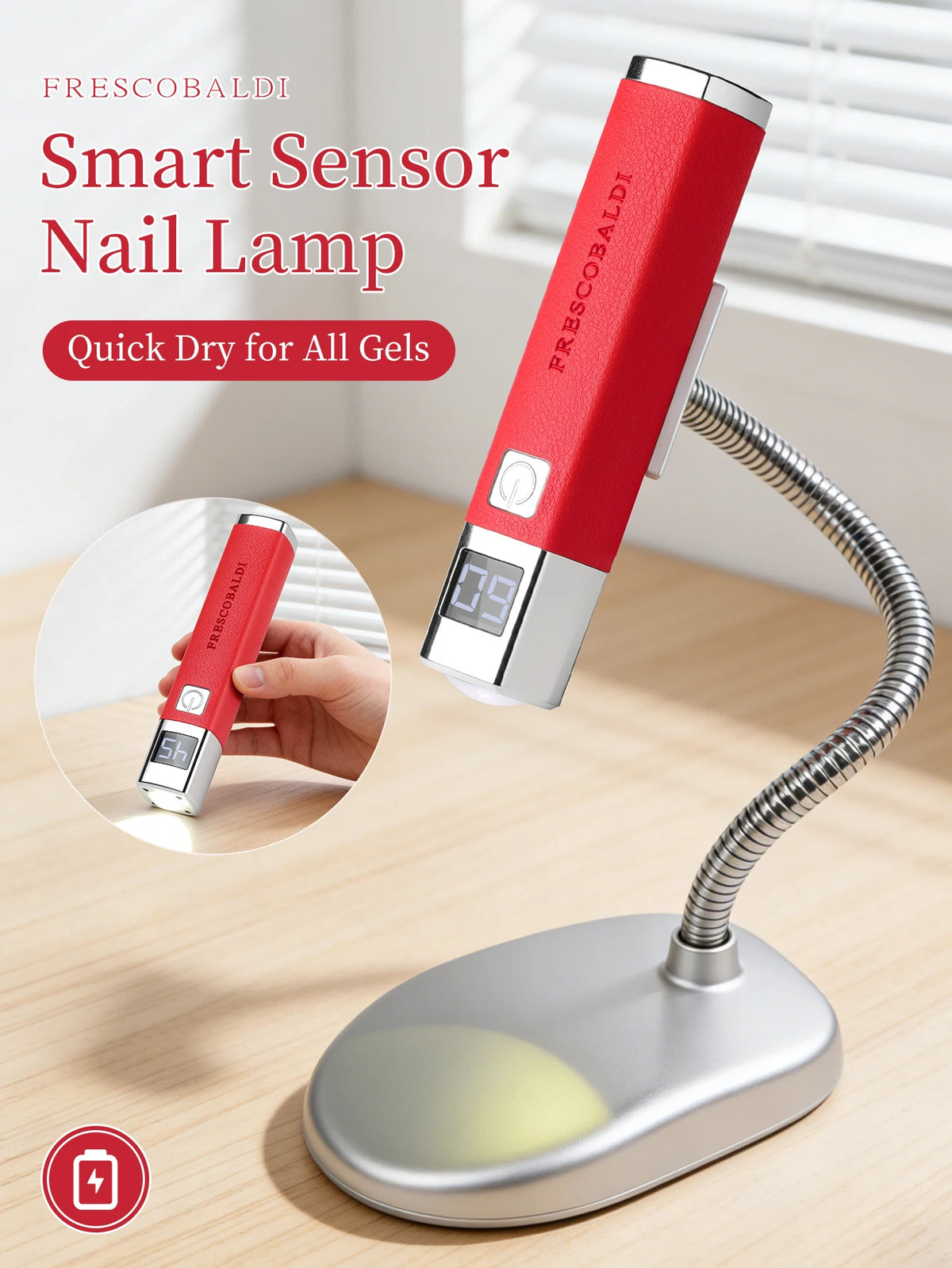 1Pc Red Mini Rechargeable UV LED Nail Lamp For Gel Nails，Quick Dry Nail Phototherapy Machine UV LEDs Gel Polish Nail Dryer Lamp