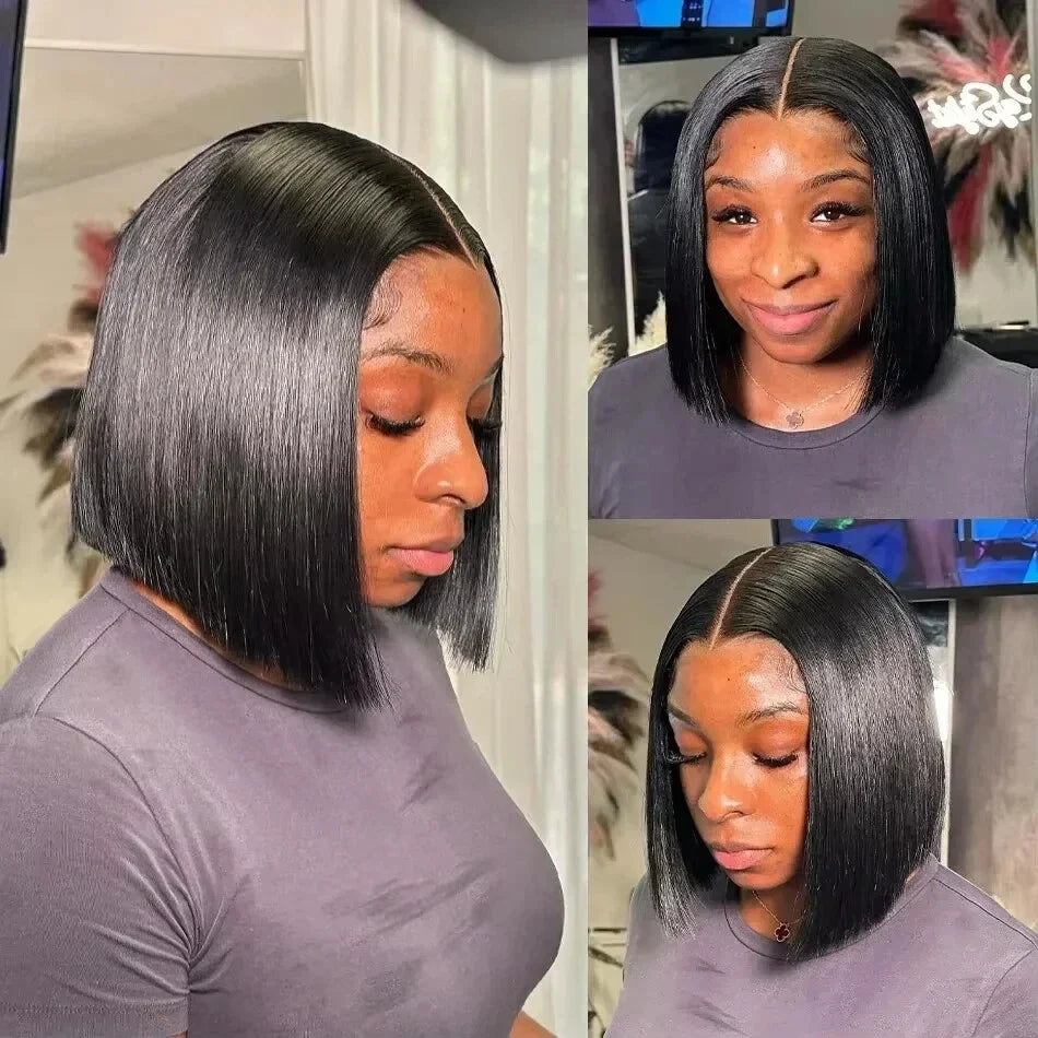 Straight 13x4 Short Bob Remy Hair HD Transparent Lace Full Lace Frontal Wigs 100% Human Hair For Women 4x4 5x5 Lace Closure Wig
