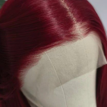 Burgundy Lace Front Wig Pre Plucked with Natural Hairline Long Layered Wig Glueless Synthetic Lace Front Wig for Women Daily Use