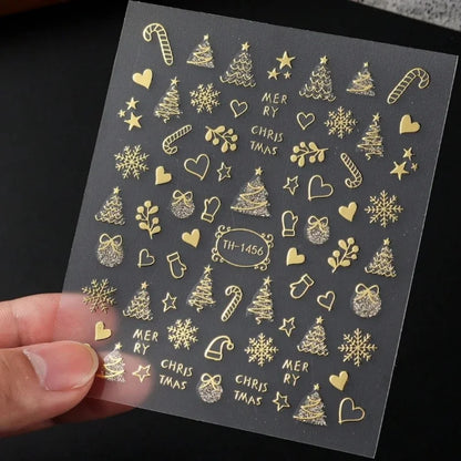 Christmas Nail Art Decoration Sticker Decorative Gold Christmas Balls, Winter Snowflake Trees, Candy-themed Self-adhesive