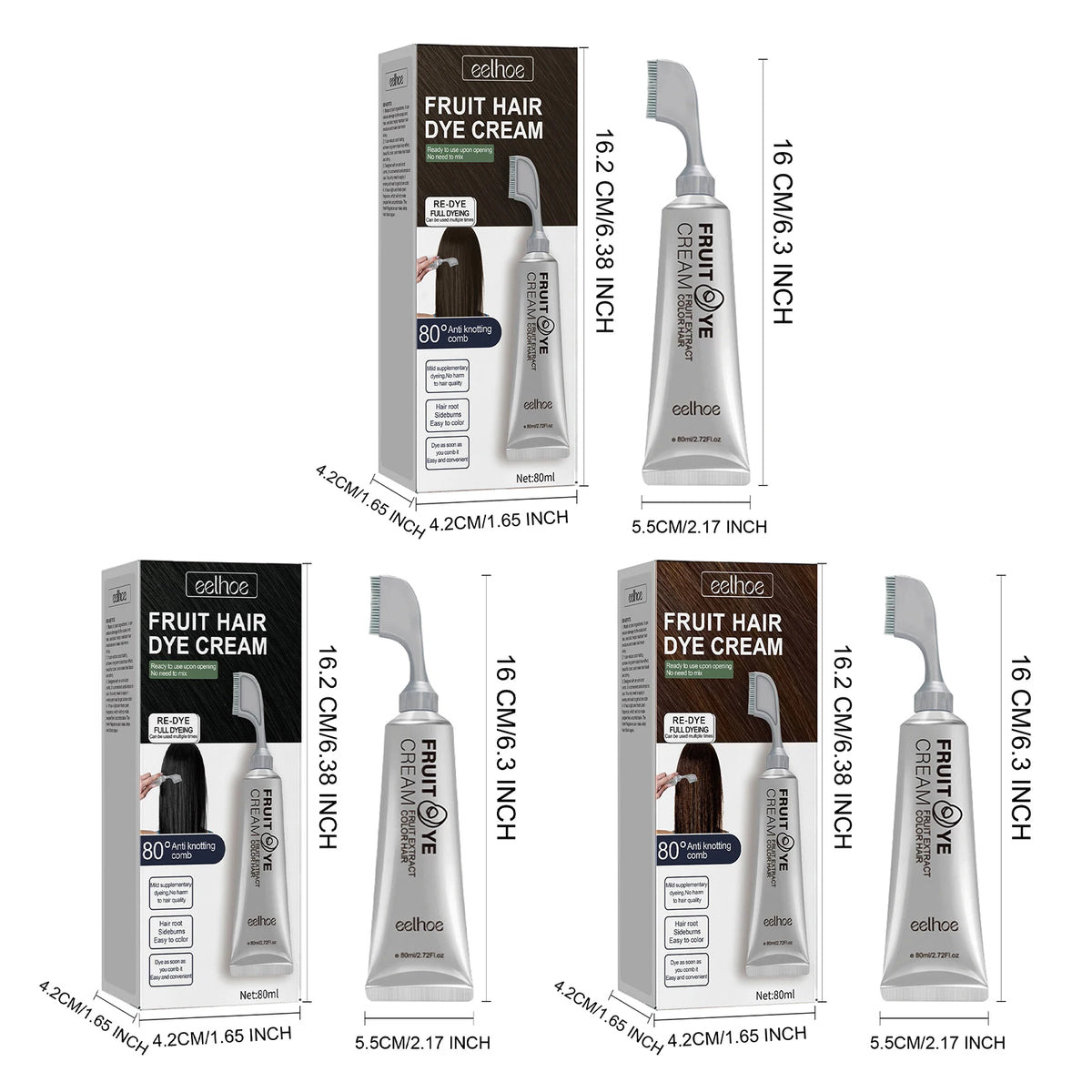 Fruit and Vegetable Hair Cream, Naturally Gentle, Long-Lasting, Does Not Damage Scalp or Hair, Easy to Color, Black Hair Cr
