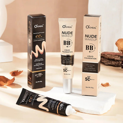 BB Cream SPF50 PA Plus Foundation Waterproof Long Lasting Brightening Primer Sunscreen Makeup Base Cosmetics For Women