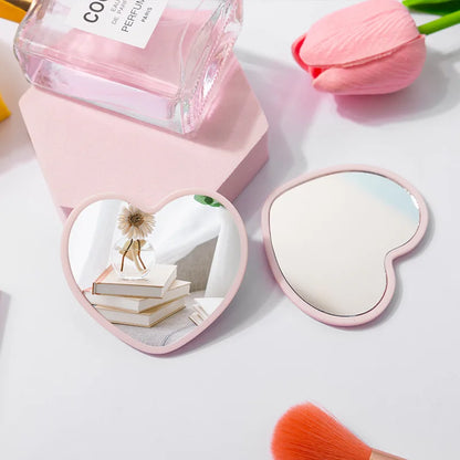 10/20/30sets Heart Shaped Pink Glass Makeup Mirror with Matching Cosmetic Bag for Travel Home Decor Holiday Gift