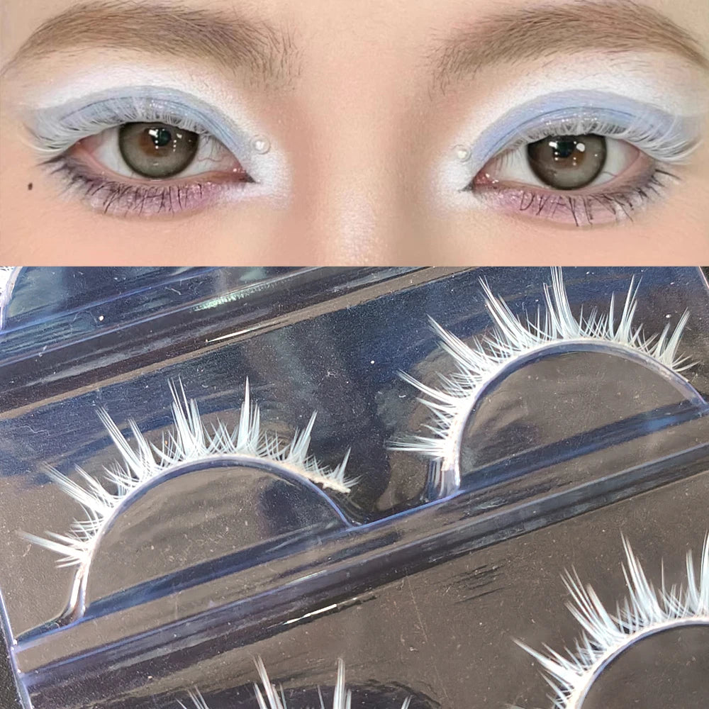 3 Pairs Makeup Cosplay White Eye Lashes Set Soft Natural Halloween Comic White Color Eyelashes Extension Reusable