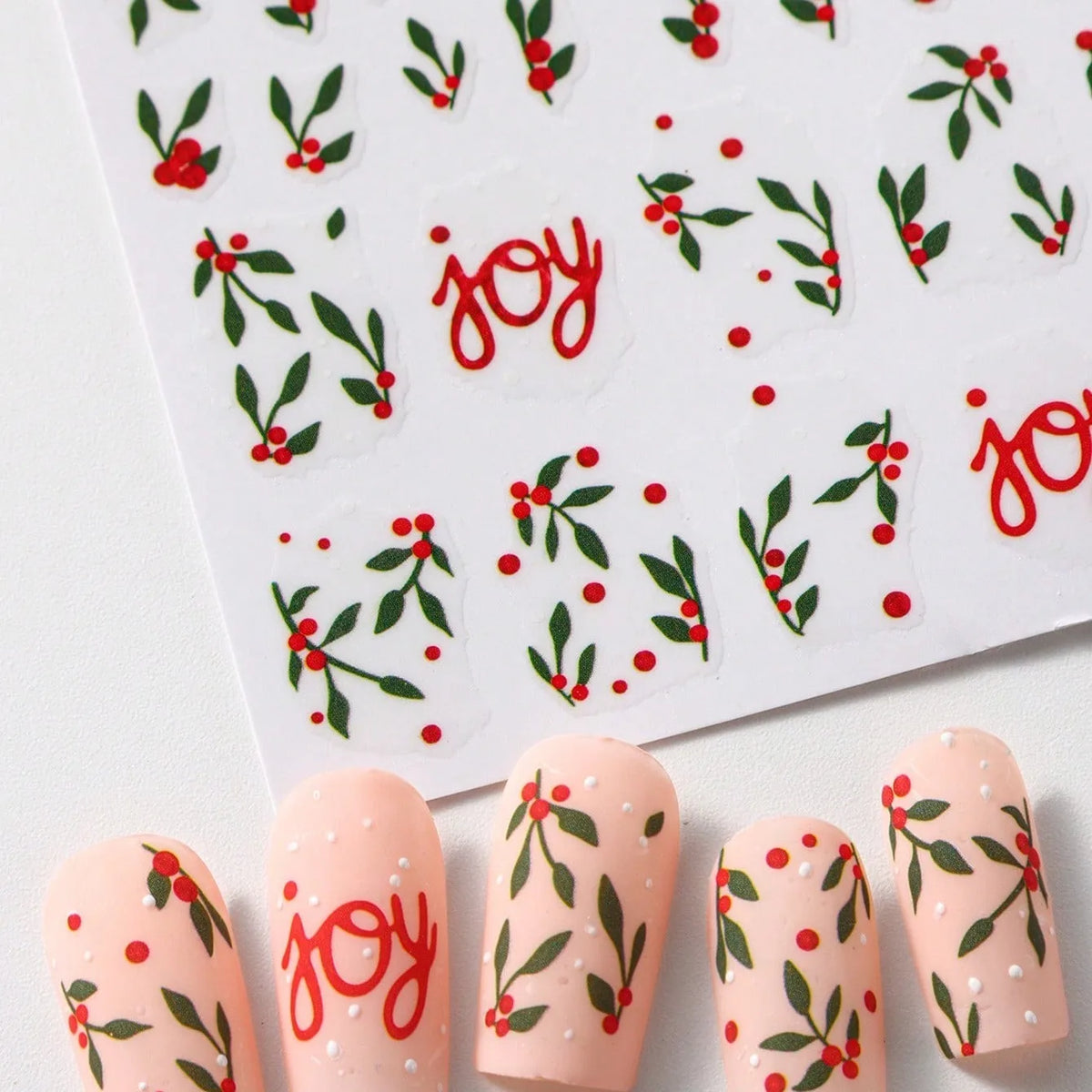2PCS 3D Red Green Christmas Nail Stickers Holiday Snowflake Bow Berry Decals Winter Holiday Party Nail Art Supplies