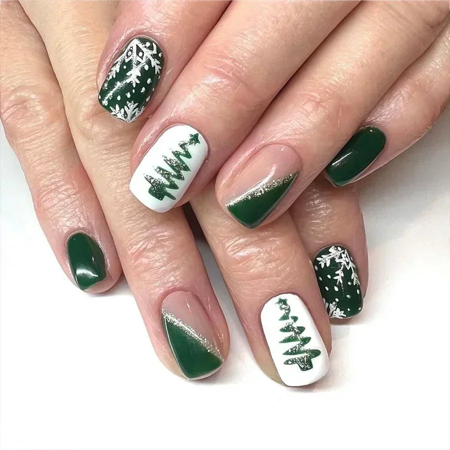 24Pcs Short Oval Press-On Nails - Cute Gingerbread & Candy Cane Christmas Designs, Perfect for Holiday Parties for Women&Girls
