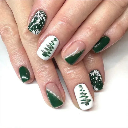 24Pcs Short Oval Press-On Nails - Cute Gingerbread & Candy Cane Christmas Designs, Perfect for Holiday Parties for Women&Girls
