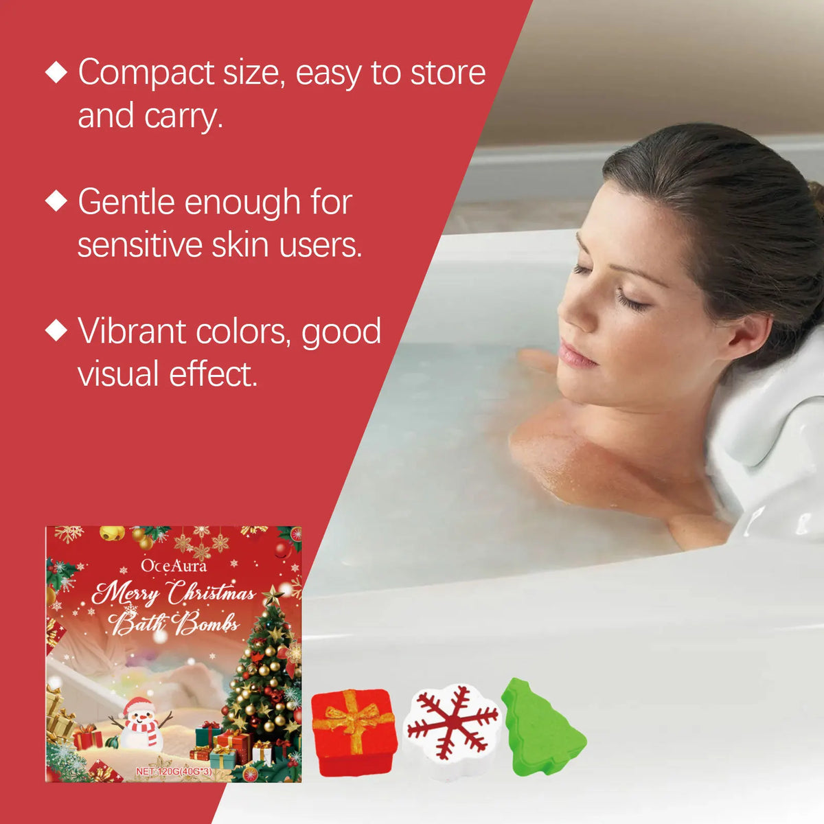 OceAura Christmas Bath Balls Holiday Gift Deep Cleaning Gentle Moisturizing Colorful Bubble No Residue Gift Box Bath Ball 120g