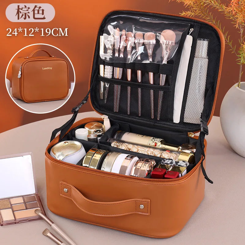2026 New Fashion Large Capacity PU Zipper Storage Makeup Bags Portable Travel Tote for Bag Makeup Brush Cosmetic Case