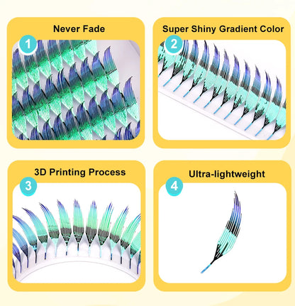 New Fashion Shiny Tinsel Anime Lashes Holographic Manga False Eyelashes Comic Spire Eyelash Extension For Christmas Party Makeup