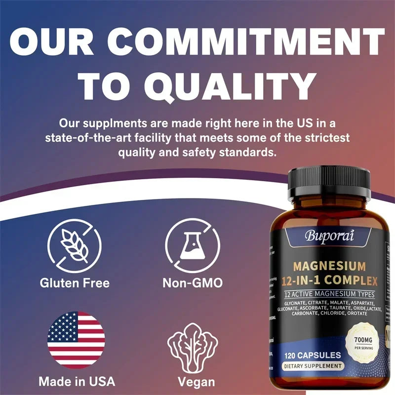 Magnesium Complex Capsules - Supports Bone, Digestive and Sleep Health, Relieves Leg Cramps, Soothes Nerves and Boosts Energy