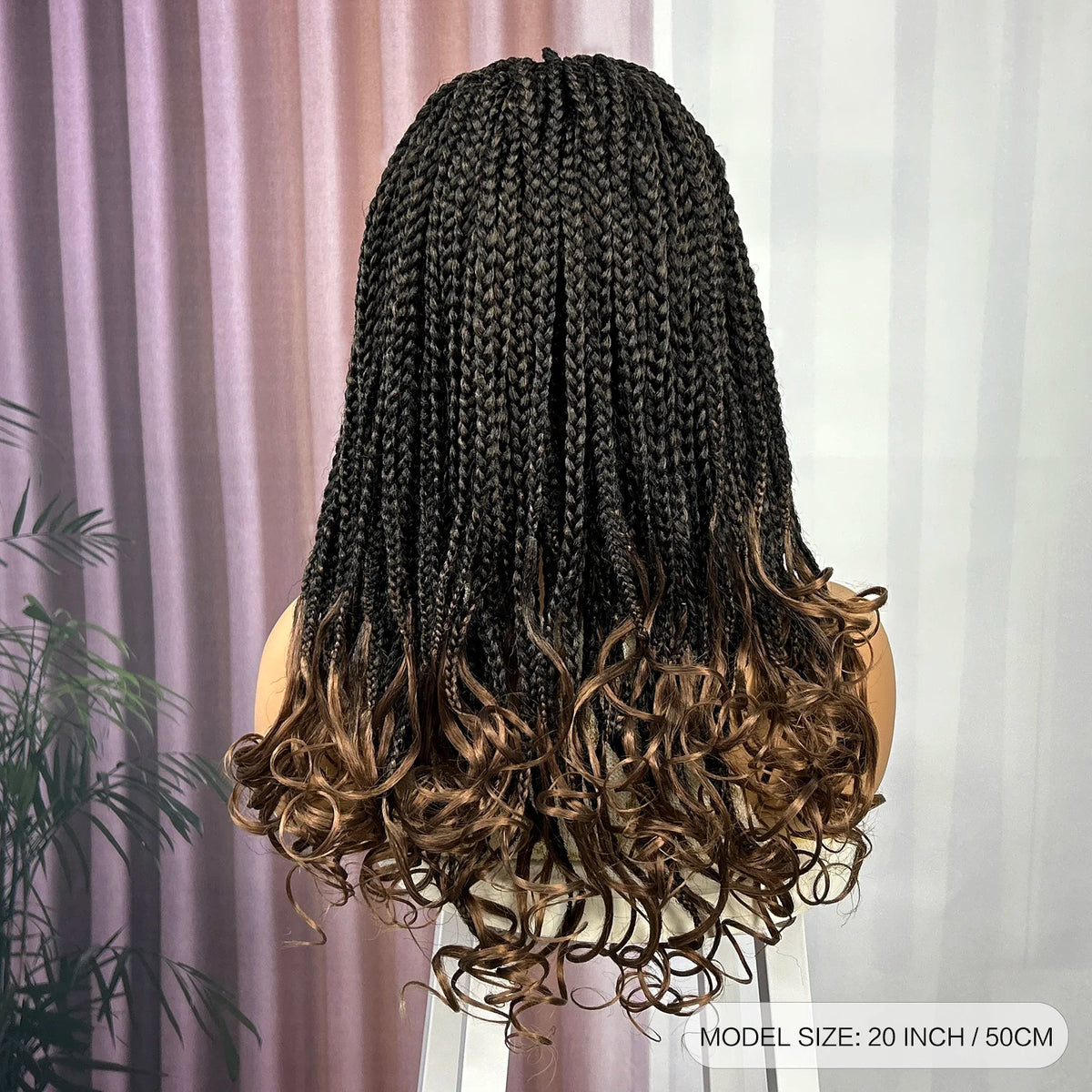 Knotless Box Braided Wig with Wavy Ends Synthetic Lace Frontal 1B-30 Dark Ombre Braided Lace Wig with Baby Hair for Black Women