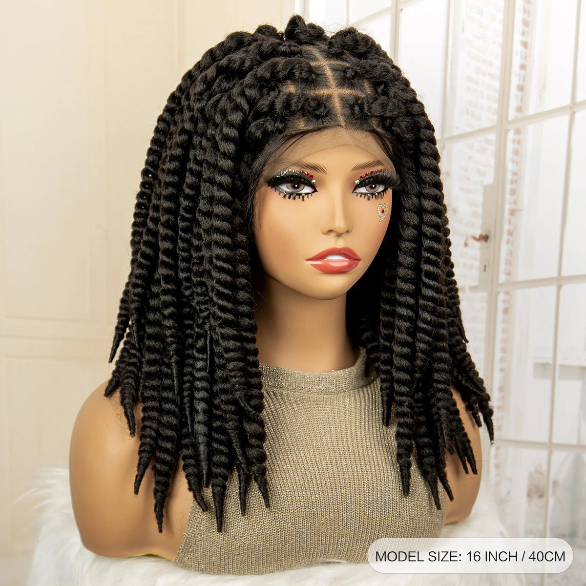16 Inches Short Synthetic Full Lace Twist Braided Wigs Natural Knotless Box Braiding Wig for Black Women