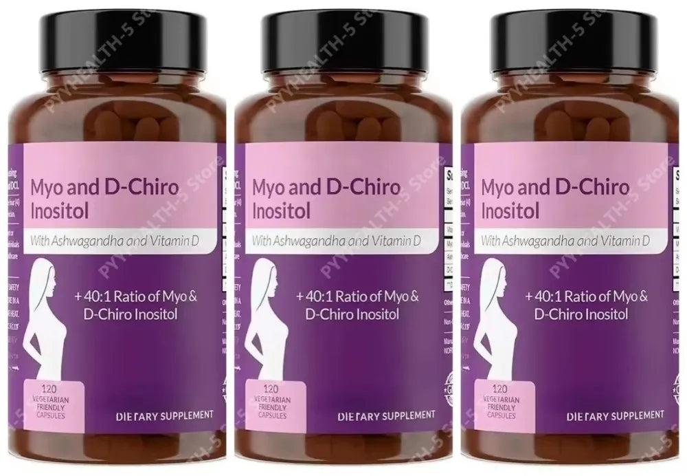 40:1 Myo-Inositol and D-Chiro Inositol Capsules, Vitamin D3 Ashwagandha, 120 Count Daily Wellness Supplement