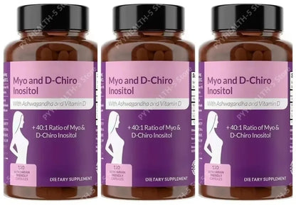 40:1 Myo-Inositol and D-Chiro Inositol Capsules, Vitamin D3 Ashwagandha, 120 Count Daily Wellness Supplement