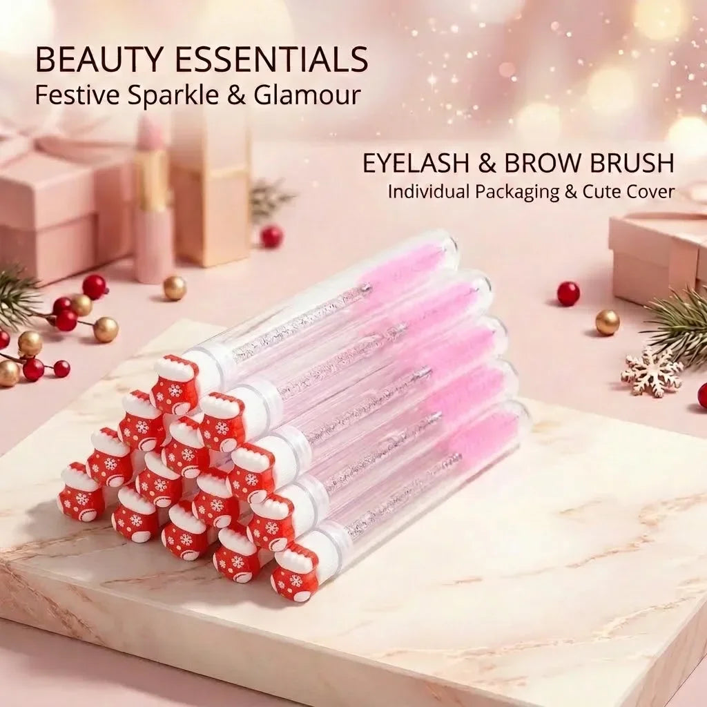 10pcs Christmas Eyelash Eyebrow Brush Precision Lash Comb Spoolie Extension Tool Ultra-Fine Makeup Brush Holiday Gift for Women