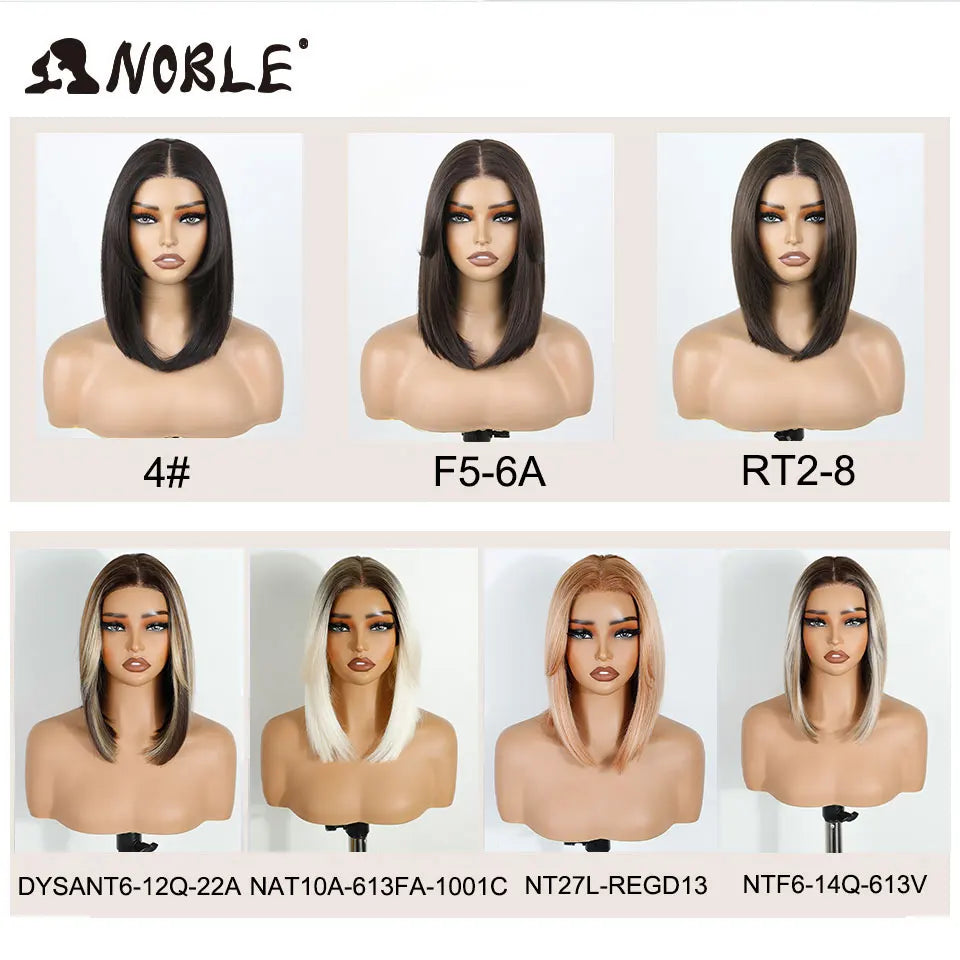 Noble Synthetic Lace Front Wigs For Women 12 Inch Pre Plucked Pre-Cut Ombre Brown Blonde Straight Layered Bob Wig Cosplay Wig