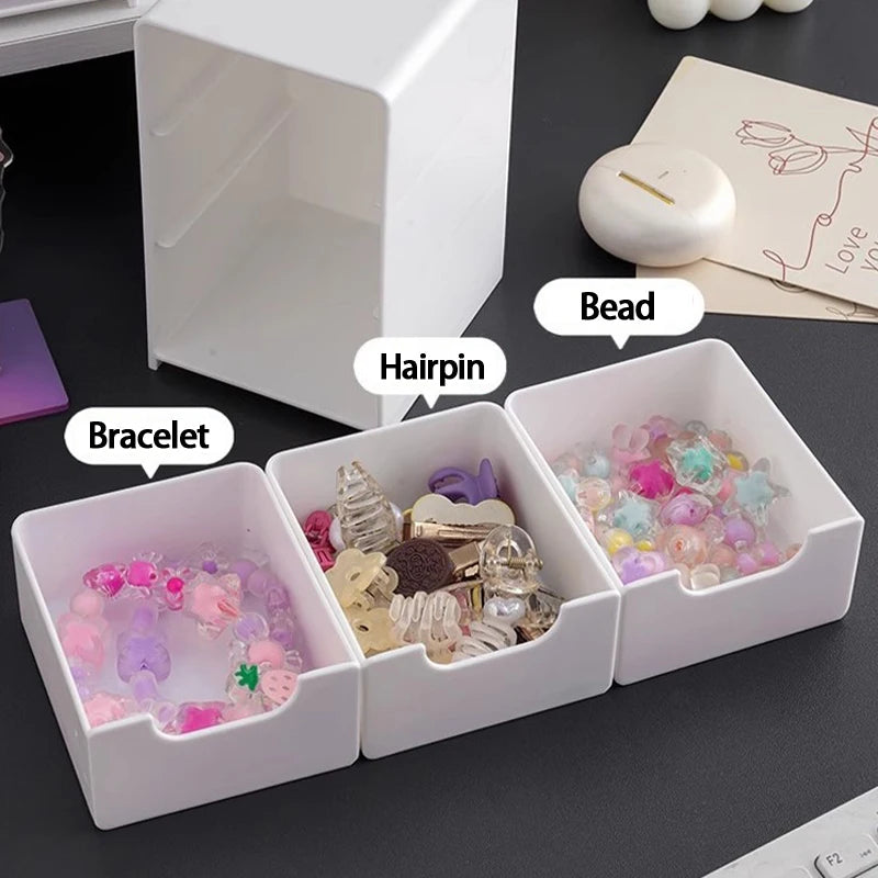 3-Tier Cosmetic Storage Box Organizer With Drawers Multifunctional Countertop Storage For Jewelry Makeup Brush Office Supplies