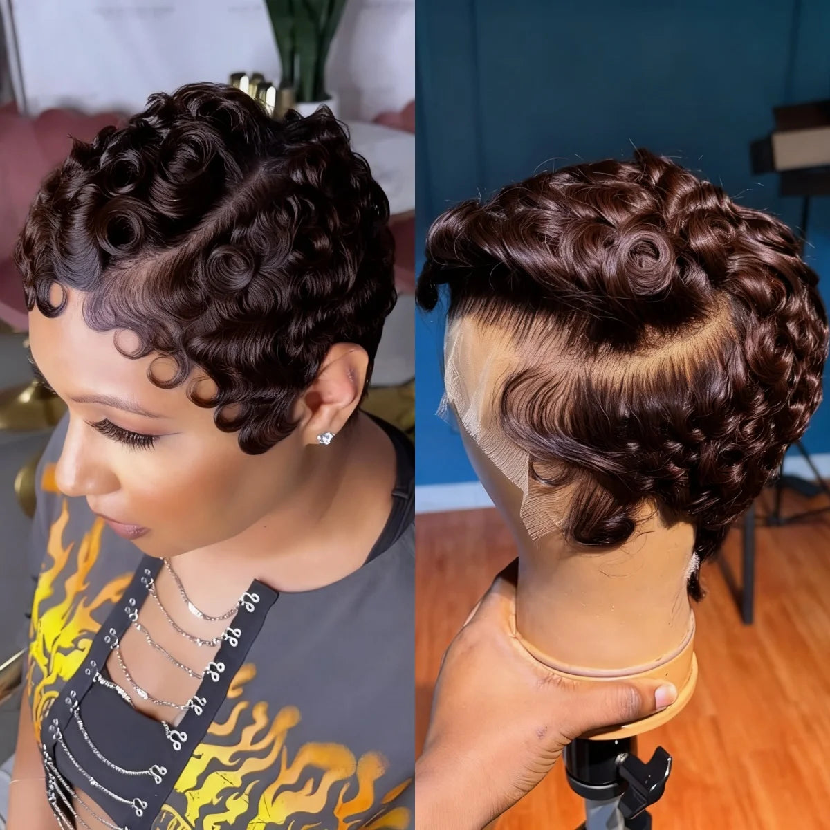 Pixie Cut Lace Front Human Hair Wigs 13x4 Lace Front Wigs Chic Elegent Short Curly Wigs Pixie Cut Curly Wig For Women