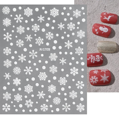 1sheet 3D White Snowflakes Nail Stickers for Christmas Winter Snow Flower Self-adhesive Nail Art Decals DIY Manicure Decorations