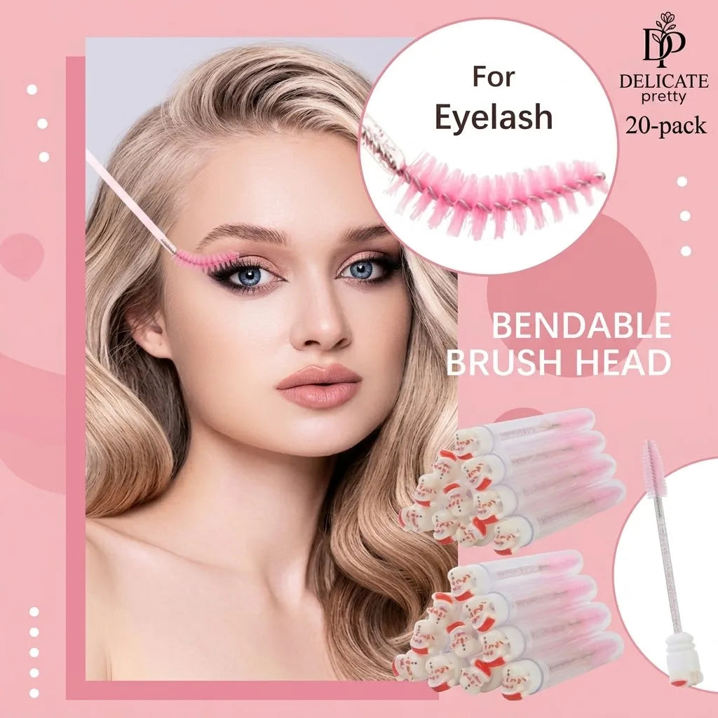 20Pcs Christmas Mascara Wand Eyelash Brushe Spoolies Eye Lash Extension Tool Makeup Accessories Xmas Gift for Women Random Style