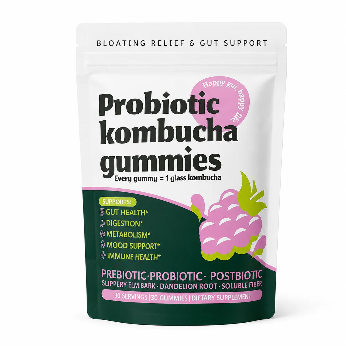 Probiotic Kombucha Gummies Every Gummy 1 Glass Kombucha Prebiotic Postbiotic Digestive Gut Health Vegan Berry Bliss 30 Gummies