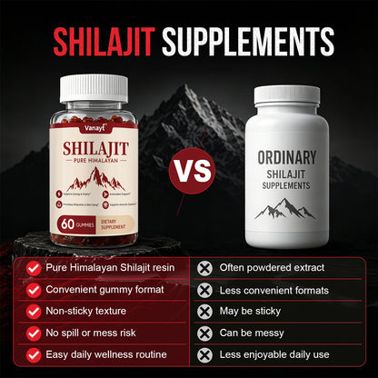 Vanayt Pure Himalayan Shilajit Gummies 3000mg Ashwagandha Ginger Herbal Supplement 60Pcs Support Energy Immunity Antioxidant