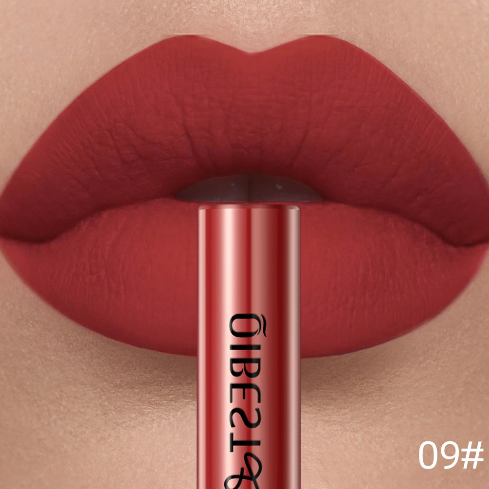 QIBEST Sexy Red Matte Lip Gloss Long Lasting Velvet Liquid Lipstick Lip Makeup Women Beauty Nonstick Cup Waterproof Lipgloss Hot